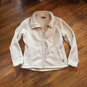 Lands End MP Natural Beige Knit Fleece-Lined Full Zip Jacket